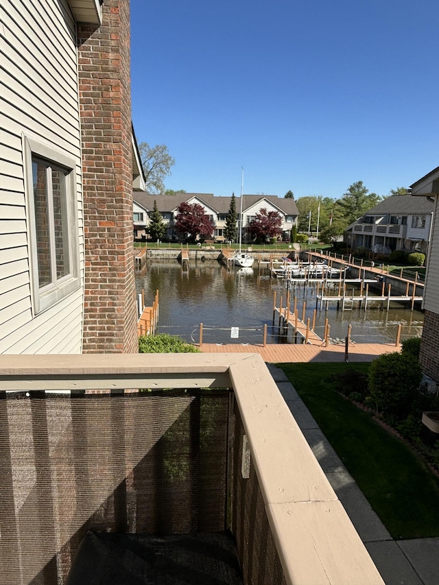 dock area featuring a water view