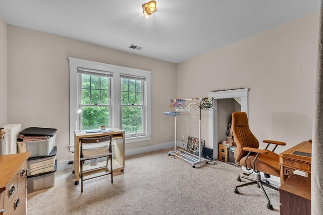 2486 Whitmore Lake Rd, Ann Arbor, MI 48105 - office area featuring radiator heating unit, carpet flooring, and baseboards