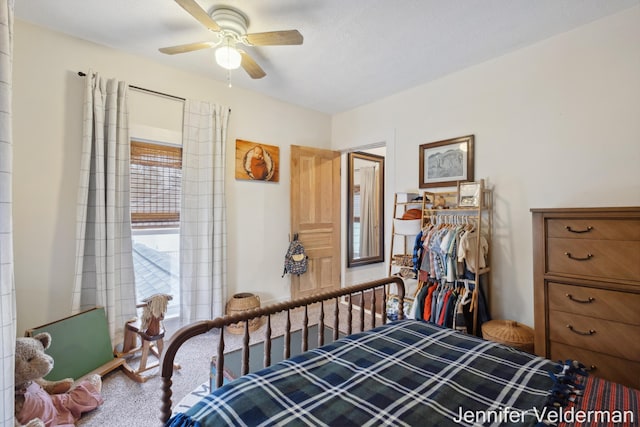 bedroom with carpet and ceiling fan
