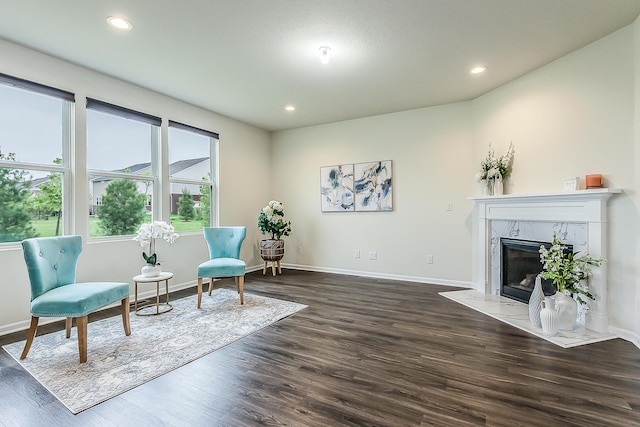 2767 St Regis Way, Ann Arbor, MI 48105 - sitting room with dark wood finished floors, baseboards, recessed lighting, and a high end fireplace