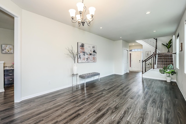 2767 St Regis Way, Ann Arbor, MI 48105 - living room with dark wood-style floors, stairway, recessed lighting, and baseboards
