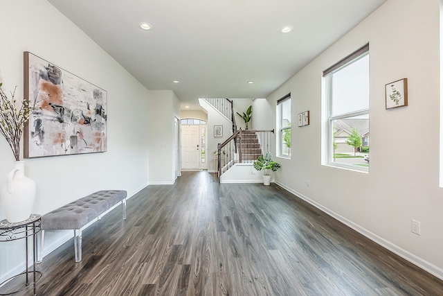 2767 St Regis Way, Ann Arbor, MI 48105 - entrance foyer with dark wood-type flooring, stairs, baseboards, and recessed lighting