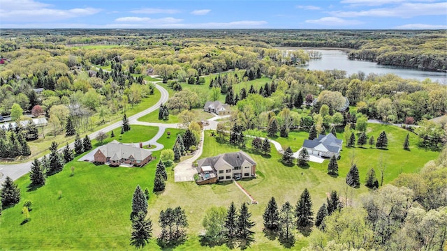 bird's eye view of a large body of water and a heavily wooded area