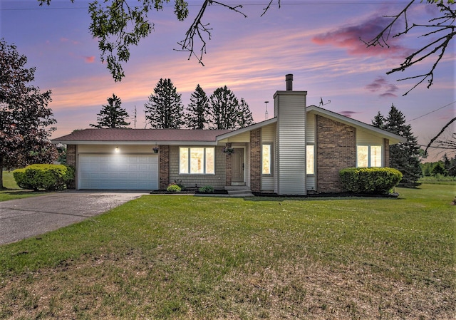 11630 Myers Lake Ave NE, Cedar Springs, MI 49319 - mid-century home featuring brick siding, a garage, concrete driveway, a chimney, and a front yard