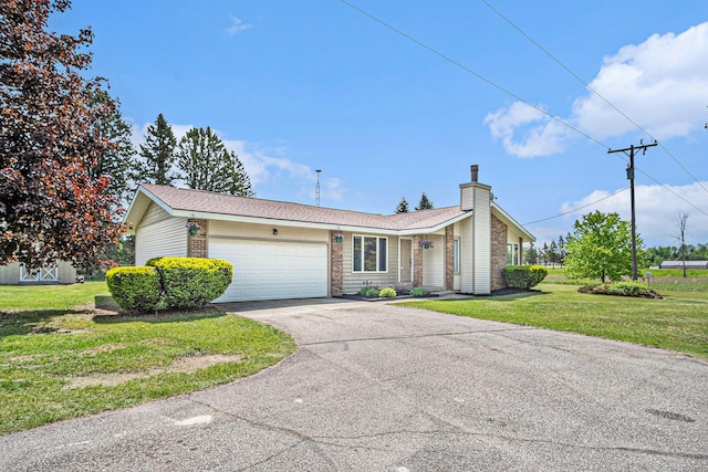 11630 Myers Lake Ave NE, Cedar Springs, MI 49319 - view of front of home with an attached garage, a chimney, driveway, a front lawn, and brick siding
