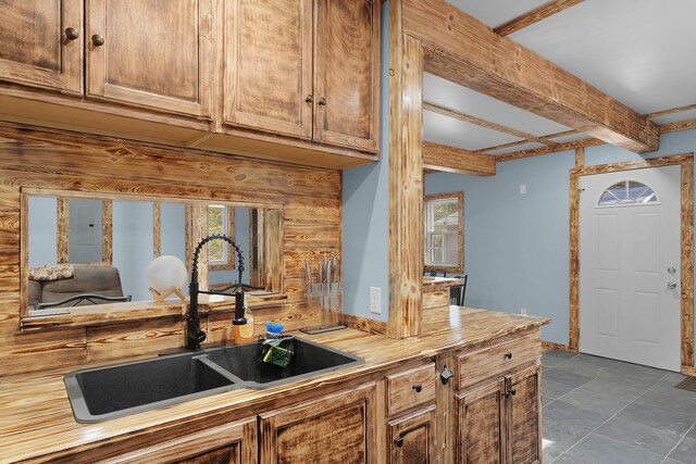 23748 Cutler Rd, Newaygo, MI 49337 - kitchen with a sink, butcher block counters, and beam ceiling