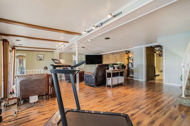 workout room featuring wood finished floors and healthy amount of natural light