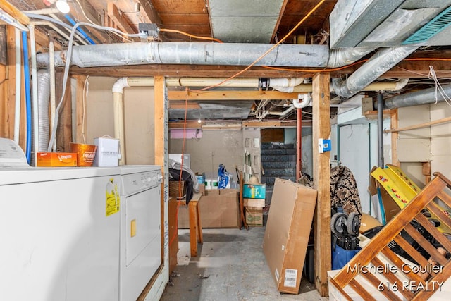 626 Academy St, Portland, MI 48875 - unfinished basement with washer and clothes dryer