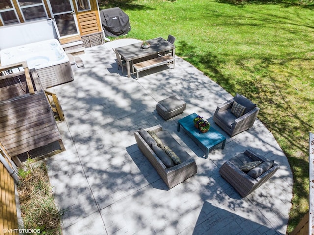 6490 E Chikaming, Sawyer, MI 49125 - view of patio / terrace featuring an outdoor living space, outdoor dining space, and a hot tub