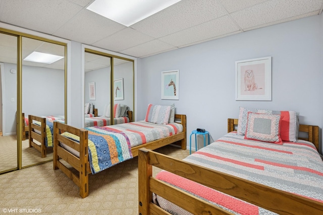 6490 E Chikaming, Sawyer, MI 49125 - bedroom with a paneled ceiling, multiple closets, and carpet floors