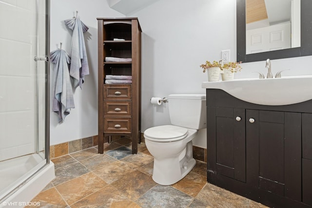 6490 E Chikaming, Sawyer, MI 49125 - full bath featuring stone tile flooring, vanity, toilet, and a shower stall