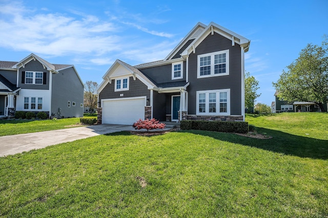 5790 Paxton Ct, Portage, MI 49024 - craftsman inspired home featuring stone siding, concrete driveway, and a front yard