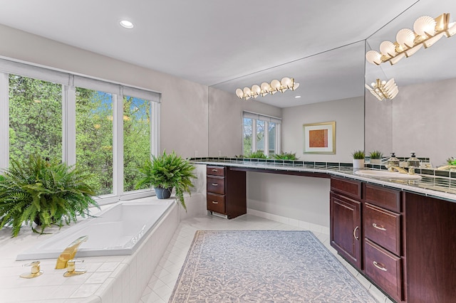 2485 Wildbrook Run Unit 154, Bloomfield Hills, MI 48304 - full bath with vanity, tile patterned flooring, a bath, recessed lighting, and baseboards