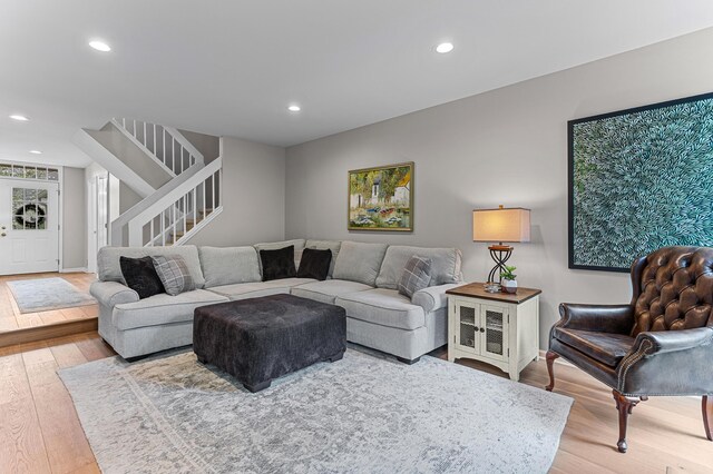 2485 Wildbrook Run Unit 154, Bloomfield Hills, MI 48304 - living area with stairway, wood finished floors, recessed lighting, and baseboards