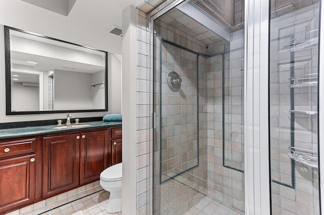 2485 Wildbrook Run Unit 154, Bloomfield Hills, MI 48304 - bathroom with toilet, vanity, a shower stall, and tile patterned flooring