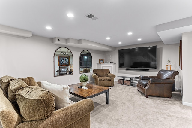 2485 Wildbrook Run Unit 154, Bloomfield Hills, MI 48304 - living room featuring recessed lighting, light colored carpet, and baseboards