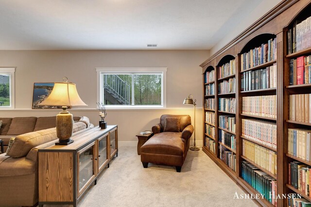 4700 Albright Ct SW Unit 6, Wyoming, MI 49418 - living area with bookshelves, carpet floors, and baseboards