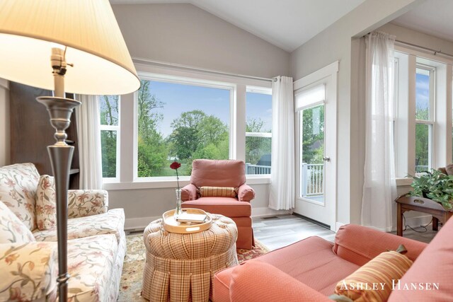4700 Albright Ct SW Unit 6, Wyoming, MI 49418 - living area featuring vaulted ceiling and wood finished floors