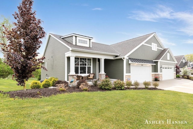 4700 Albright Ct SW Unit 6, Wyoming, MI 49418 - craftsman-style house featuring a porch, a front yard, driveway, an attached garage, and roof with shingles