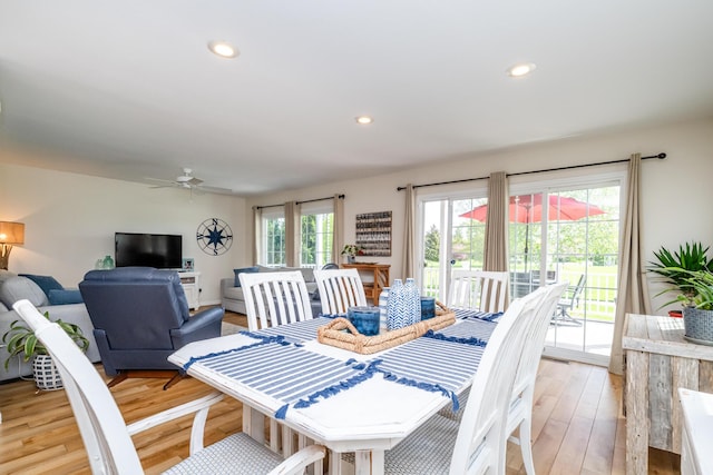 405 Anchors Way, Saint Joseph, MI 49085 - dining space featuring light wood-type flooring, a ceiling fan, and recessed lighting