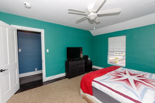 104 S Lowe St, Dowagiac, MI 49047 - carpeted bedroom featuring vaulted ceiling, ceiling fan, and baseboards