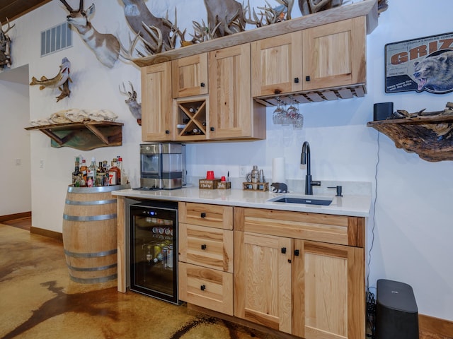 1518 M Dr S, East Leroy, MI 49051 - indoor bar featuring wine cooler and finished concrete flooring