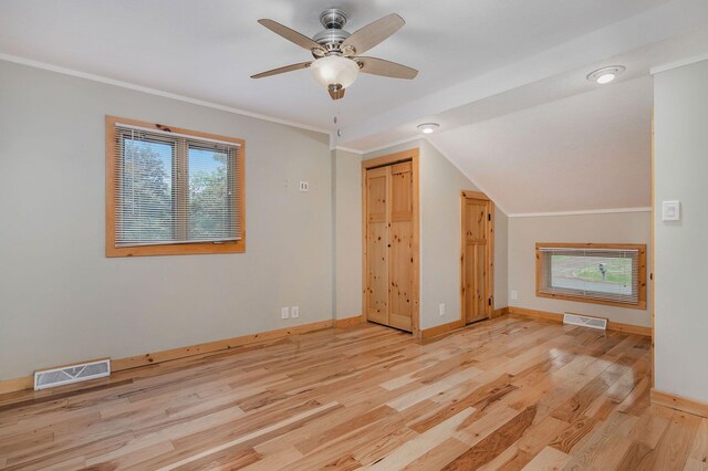1514 Ferndale Blvd, Niles, MI 49120 - additional living space with light wood-style flooring, baseboards, ceiling fan, and lofted ceiling