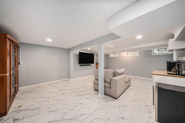 3630 Charter Pl, Ann Arbor, MI 48105 - living room featuring baseboards, light marble finish flooring, and recessed lighting