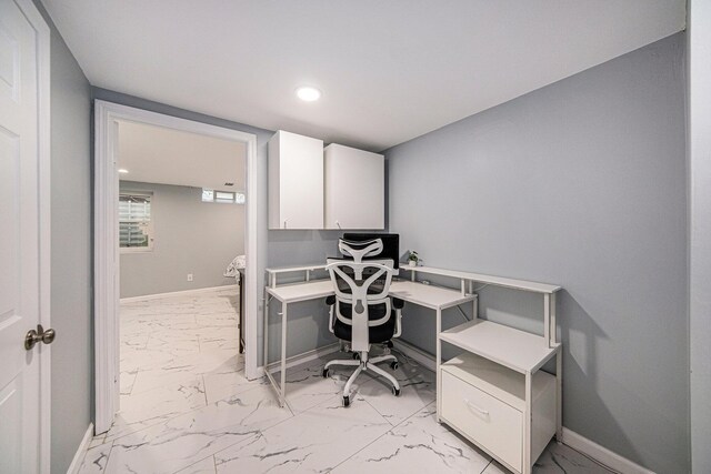 3630 Charter Pl, Ann Arbor, MI 48105 - home office featuring baseboards, light marble finish floors, and recessed lighting