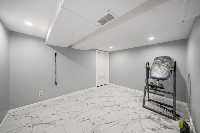 3630 Charter Pl, Ann Arbor, MI 48105 - workout room with baseboards, marble look tiles, and recessed lighting