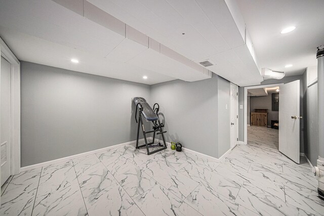 3630 Charter Pl, Ann Arbor, MI 48105 - workout room featuring marble finish floors, baseboards, and recessed lighting
