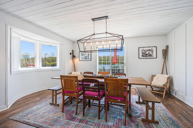 8700 E Napier Ave, Benton Harbor, MI 49022 - dining space with plenty of natural light, wood finished floors, a chandelier, wooden ceiling, and baseboards