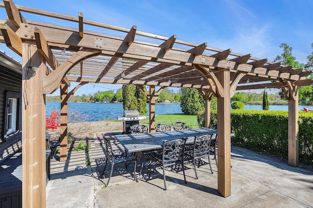 8700 E Napier Ave, Benton Harbor, MI 49022 - view of patio / terrace with a water view, a pergola, and outdoor dining space