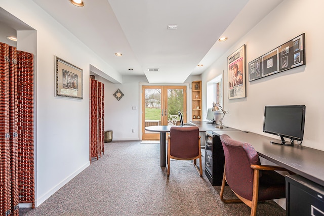 2277 W Huron River Dr, Ann Arbor, MI 48103 - home office featuring recessed lighting, carpet, and baseboards