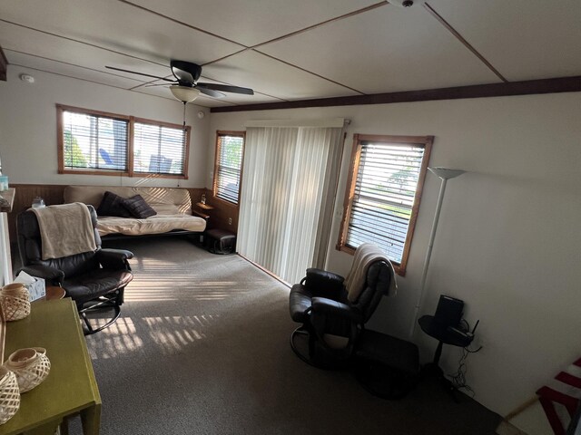 6439 E Sugar Grove Rd, Fountain, MI 49410 - living area featuring carpet and ceiling fan