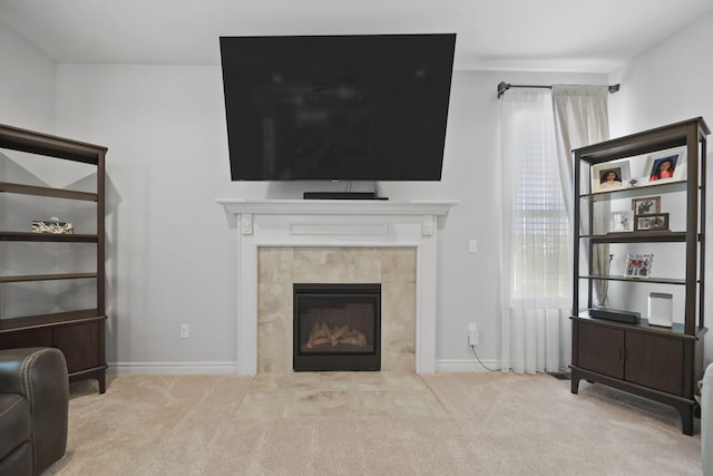 10478 River Edge Rd, Saline, MI 48176 - carpeted living room with a tile fireplace and baseboards