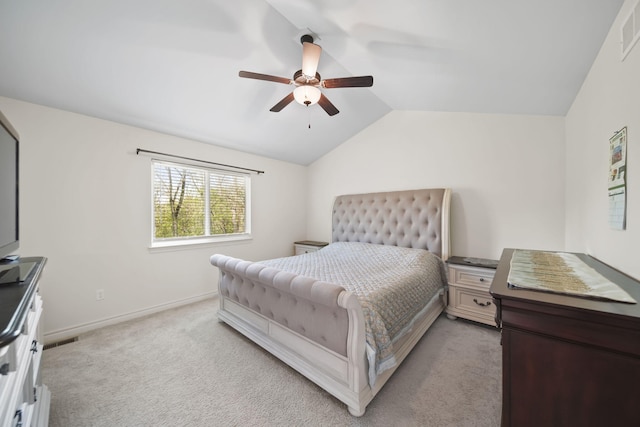 10478 River Edge Rd, Saline, MI 48176 - bedroom with light colored carpet, vaulted ceiling, a ceiling fan, and baseboards