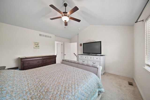 10478 River Edge Rd, Saline, MI 48176 - bedroom featuring vaulted ceiling, light carpet, baseboards, and a ceiling fan