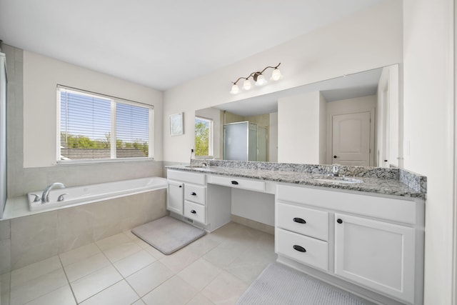 10478 River Edge Rd, Saline, MI 48176 - full bathroom featuring double vanity, a stall shower, tile patterned flooring, and a garden tub
