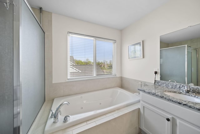 10478 River Edge Rd, Saline, MI 48176 - bathroom featuring vanity, a stall shower, and a jetted tub