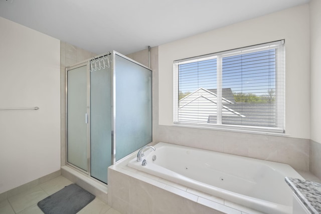 10478 River Edge Rd, Saline, MI 48176 - bathroom featuring a shower stall, a tub with jets, and tile patterned flooring