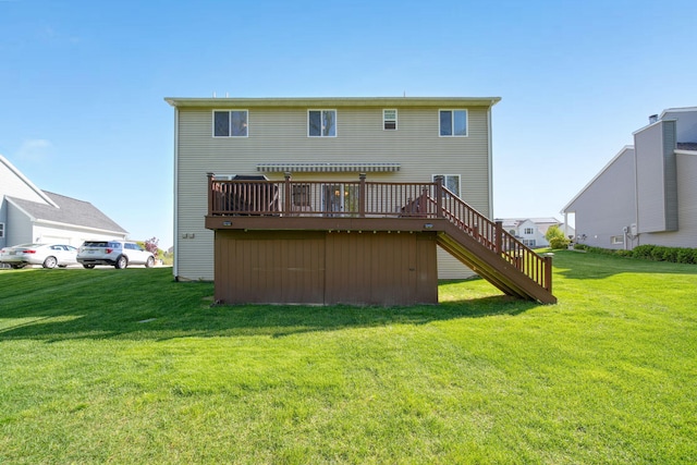 10478 River Edge Rd, Saline, MI 48176 - rear view of house with a wooden deck, stairs, and a lawn