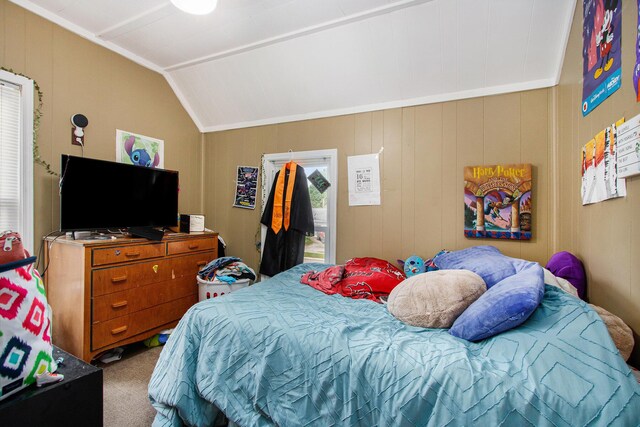 404 Oak St, Dowagiac, MI 49047 - carpeted bedroom featuring vaulted ceiling