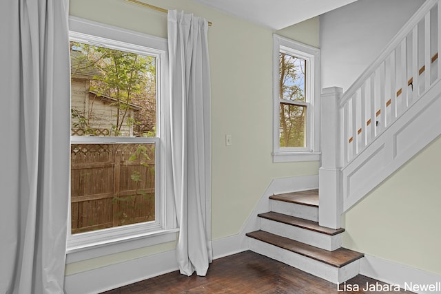 205 N Franklin St, Greenville, MI 48838 - stairway featuring baseboards and wood finished floors