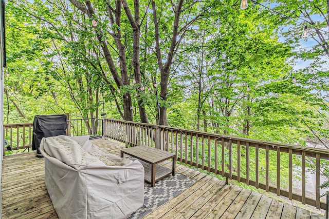 524 S Mears Ave, Whitehall, MI 49461 - wooden deck featuring a grill and an outdoor hangout area