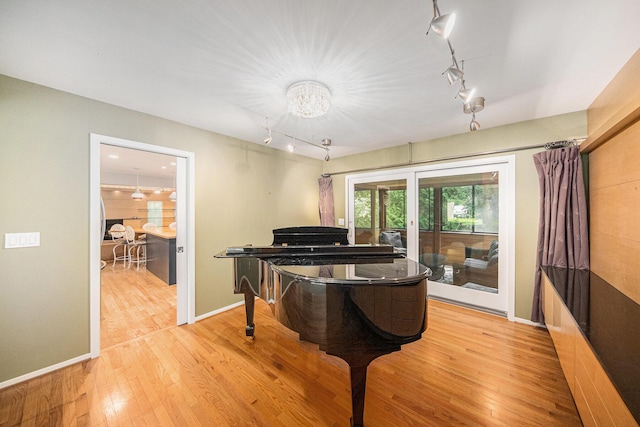 1410 N Folkstone Ct, Ann Arbor, MI 48105 - living area featuring track lighting, light wood-style floors, a chandelier, and baseboards