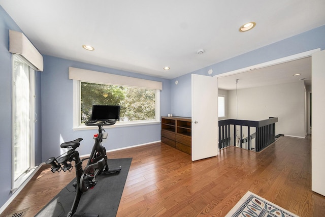 1410 N Folkstone Ct, Ann Arbor, MI 48105 - workout area featuring wood finished floors and recessed lighting