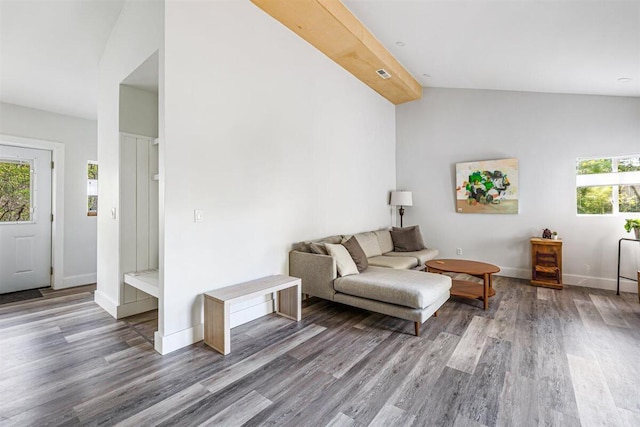 6800 Harbert Rd, Harbert, MI 49115 - living area featuring vaulted ceiling, wood finished floors, and baseboards