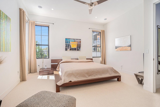 26 W 6th St, Holland, MI 49423 - bedroom with light colored carpet, recessed lighting, a ceiling fan, and baseboards