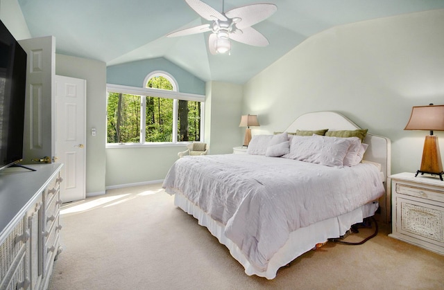 8461 Webster Hills Rd, Dexter, MI 48130 - bedroom featuring lofted ceiling, light carpet, baseboards, and ceiling fan